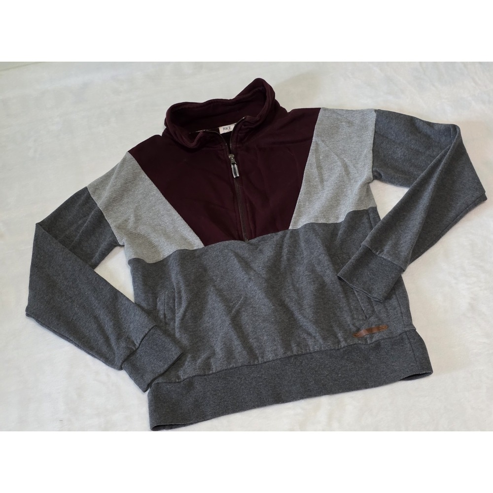 BKE colorblock quarter zip pullover womens small burgundy gray casual buckle
